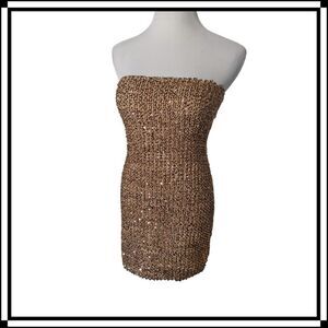 🔥🔥🔥 Fora Gold Ribbon/Sequin Elastic Dress Sz M